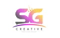 SG S G Letter Logo Design with Magenta Dots and Swoosh