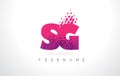 SG S G Letter Logo with Pink Purple Color and Particles Dots Design.