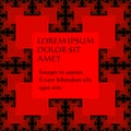 Sguare significant background, template in Sierpinski fractal style with repeating squares, 3d illusion, red elements on black bac