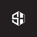 SH Logo monogram hexagon with black background negative space styleLogo monogram hexagon with black background negative space