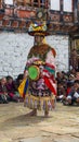 Sha Na Cham , black hat dance dancer holds a drum , Prakar Lhakhang , Bumthang , central Bhutan Royalty Free Stock Photo
