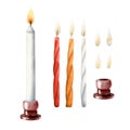 Shabbat candles with candlestick set of watercolor illustration for gut shabbos designs isolated on white background