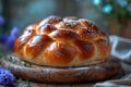 Shabbat Peace: Glazed Challah Bread on Rustic Table. Concept Food Photography, Shabbat Tradition,