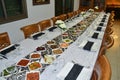 Shabbat table, with a variety of salads
