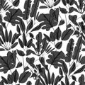 Shabby Black And White Tropical Leaves Pattern