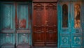 Ancient shabby blue and brown doors collage Royalty Free Stock Photo