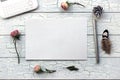 Shabby chic, Boho Mockup for presentations with dry roses. Royalty Free Stock Photo