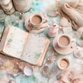 Shabby chic dreamy mist pastel junk journals watercolor hot cocoa coffee shop clipart - 1