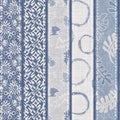 Shabby chic french grey blue linen patchwork stripe. Grunge washed out vintage patched textile effect. Country style