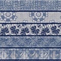 Shabby chic french grey blue linen patchwork stripe. Grunge washed out vintage patched textile effect. Country style