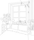 Shabby Chic Indoor Garden Vector Line Art Illustration Royalty Free Stock Photo