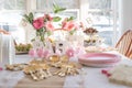 Shabby Chic pink baby shower decorations on table Royalty Free Stock Photo