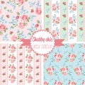 Shabby Chic Rose Patterns. Set seamless pattern. Vintage floral