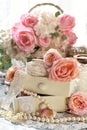 Shabby chic style decorations with roses and laces Royalty Free Stock Photo