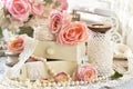 Shabby chic style decorations with roses and laces Royalty Free Stock Photo