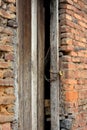 Shabby door and brick wall