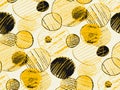 Shabby grunge yellow and black circle pattern