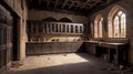 Shabby kitchen interior in a dilapidated old mansion. Interior with vintage furniture and antiques