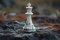 Shabby lonely chess king on rock, never give up. Generative AI Royalty Free Stock Photo