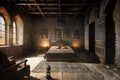 Shabby room in a dilapidated old mansion. Interior with vintage furniture and antiques Royalty Free Stock Photo
