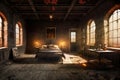 Shabby room in a dilapidated old mansion. Interior with vintage furniture and antiques Royalty Free Stock Photo