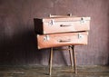 Shabby Vintage Stacked Ancient Suitcases Travel Royalty Free Stock Photo