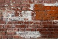Shabby weathered bricks painted white and red wall surface