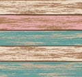 Shabby wood texture flat vector illustration. Colorful aged wooden boards, obsolete multicolor painted planks. Creative