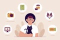 ShablonFlat about me concept with interests and hobbies Vector illustration