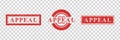 Vector realistic isolated red rubber stamp of Appeal logo for template decoration on the transparent background.