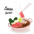 Shabu or Sukiyaki, a popular dish of pork, beef, seafood, and fresh vegetables  are boiling in a pot. Royalty Free Stock Photo