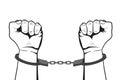 Shackled Hands in handcuffs. .Man in jail prisoner. Royalty Free Stock Photo