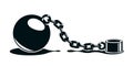 Shackles chain with weight metal ball vector concept isolated on white, concept of addiction or bad problems or debt, freedom and