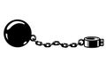 Shackles, gyve on chain with weight metal ball, prisoner fetter, encumbrance or debt concept