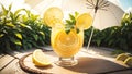 Shade and Citrus Delight Celebrating National Lemon Juice Day with a Lemonade Umbrella.AI Generated Royalty Free Stock Photo