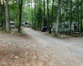 Recreational vehicles in a Shaded campground