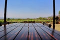 Shaded dining table at Bodega Las Nubles vineyard with mountain backdrop, Argentina Royalty Free Stock Photo