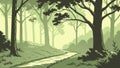 Shaded forest path with large trees, tranquil nature scene, vector design Generative AI Royalty Free Stock Photo