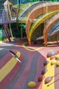 Shaded kid`s playground activity tower equipment at park. Children`s playing area indoor with toys equipment Royalty Free Stock Photo