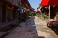 Shaded old-fashioned street in aged town