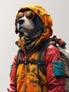 With shades on and gear packed, this cool canine is all set for a tail-wagging trek