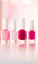 Shades of pink and red nail polish set on glamour background, nailpolish bottles for manicure and pedicure, luxury