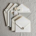 In shades of white and gray, with the foremost envelope sealed with Royalty Free Stock Photo