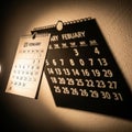 Shadow of the calendar on the textured wall, duplicating the Royalty Free Stock Photo