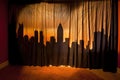 shadow of a city skyline projected on a curtain