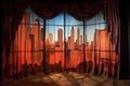 shadow of a city skyline projected on a curtain