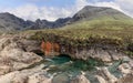 The Isle of Skye Fairy Pools, beneath Cuillin Hills, showcase crisp waters and mineral beauty, a Scottish testament Royalty Free Stock Photo