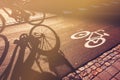 Shadow of cyclist on bicycle lane