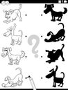 Shadow game with cartoon dogs coloring book page Royalty Free Stock Photo