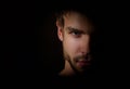 Shadow gangster portrait. Gangster crime young guy. Crime gang members. Crimes style. Man burglar. Angry man. Man with Royalty Free Stock Photo